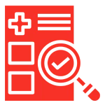 Medical checklist with magnifying glass icon